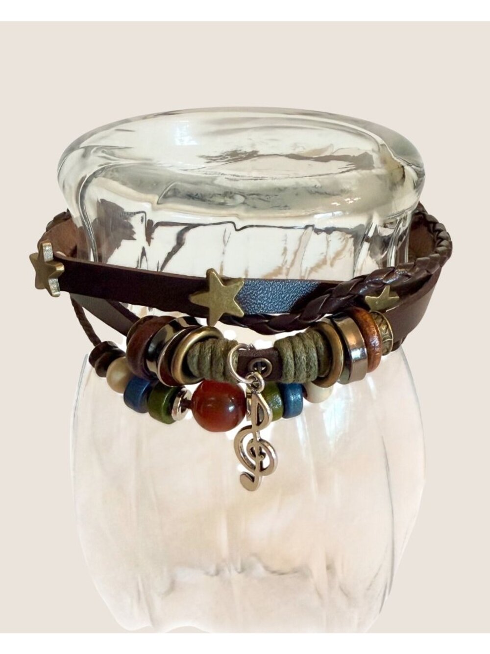 Treble Clef Bracelet Adjustable Brown Boho Layered Beaded Music Jewelry